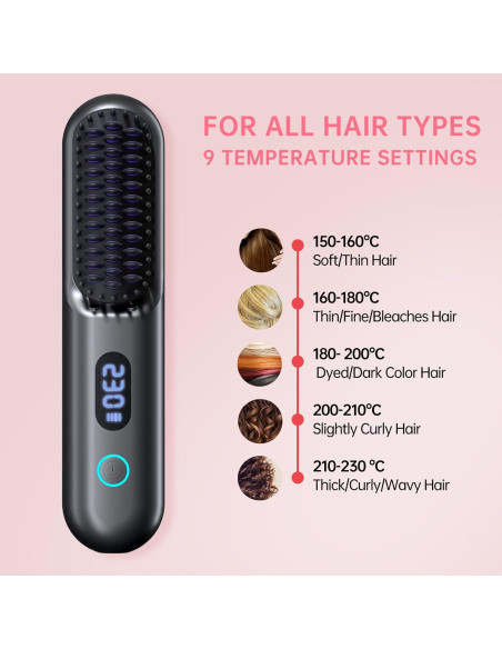 Cepillo Alisador Inalámbrico Hahahope 9600mAh 9 Temperaturas