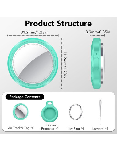 Etiquetas Air Tracker QCOQ Paquete de 4 Bluetooth 5.3