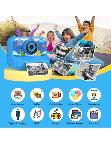 Cámara Instantánea para Niños Z12 1080P HD con Impresora