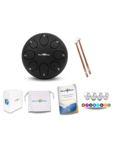 Tambor Balmy 8 Notas de Acero 6" Negro con Libro y Bolsa