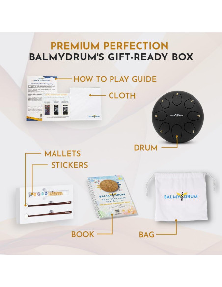 Tambor Balmy 8 Notas de Acero 6" Negro con Libro y Bolsa