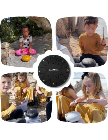 Tambor Balmy 8 Notas de Acero 6" Negro con Libro y Bolsa