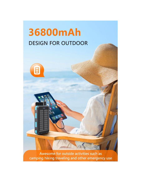 Cargador Solar Portátil Paey 36800mAh USB-C Carga Rápida