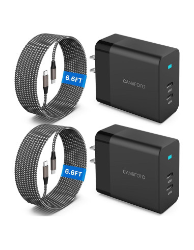 Cargador Rápido USB-C 45W 2 Puertos + 2 Cables 2M Caniifoto