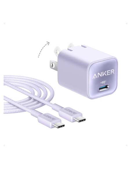 Cargador Anker Nano 30W USB-C Plegable para iPhone 16 Violeta