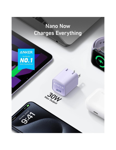 Cargador Anker Nano 30W USB-C Plegable para iPhone 16 Violeta