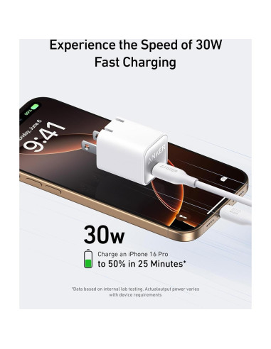 Cargador Anker Nano 30W USB-C Plegable para iPhone 16 Violeta