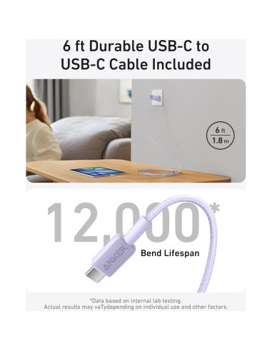 Cargador Anker Nano 30W USB-C Plegable para iPhone 16 Violeta