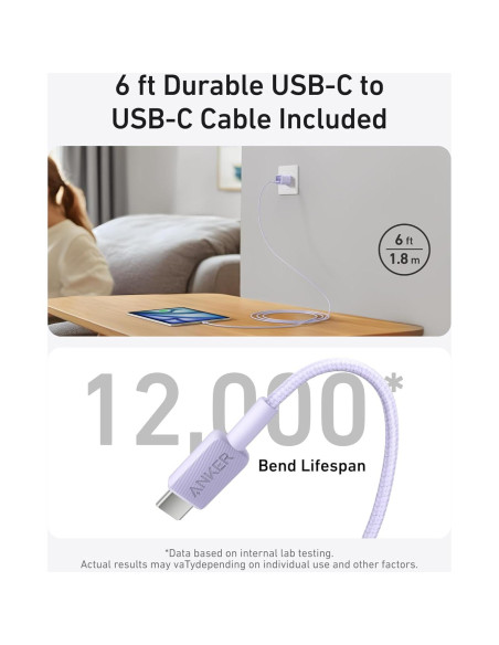 Cargador Anker Nano 30W USB-C Plegable para iPhone 16 Violeta