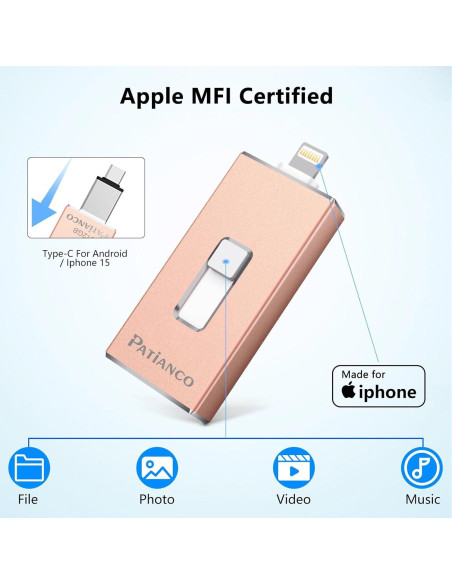 Photo Stick USB 512GB Patianco para iPhone y iPad Rosa