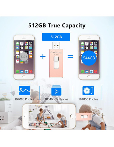 Photo Stick USB 512GB Patianco para iPhone y iPad Rosa