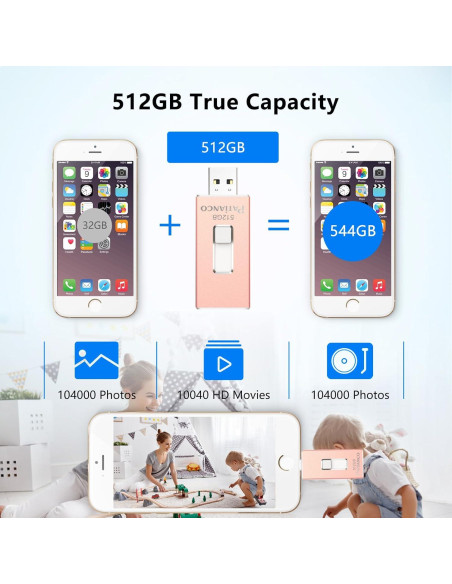 Photo Stick USB 512GB Patianco para iPhone y iPad Rosa
