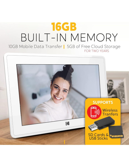 Marco de fotos digital Kodak 10.1" Wi-Fi 16GB HD Blanco