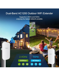 Extensor de WiFi Exterior TODAAIR AC1200 IP65 439g 2000ft 2