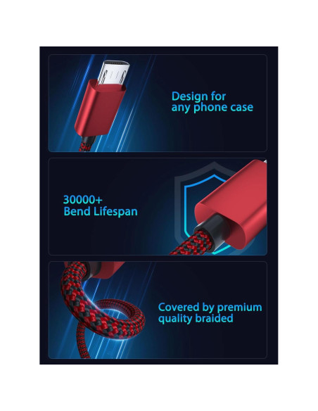 Cable Micro USB VOTY 1.83m Carga Rápida 2.4A para Android