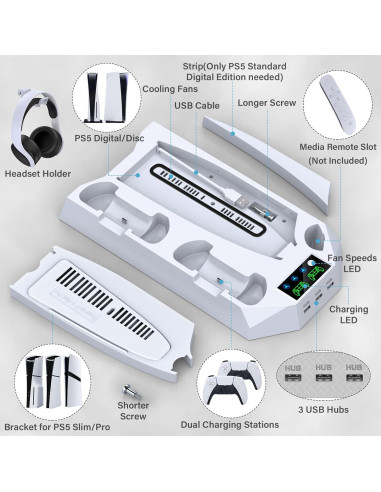 Soporte de Enfriamiento y Carga Dual PS5 CYKOARMOR Blanco