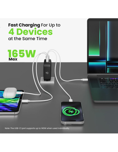 Cargador Rápido GEARit 165W USB-C 4 Puertos GaN PD 3.1