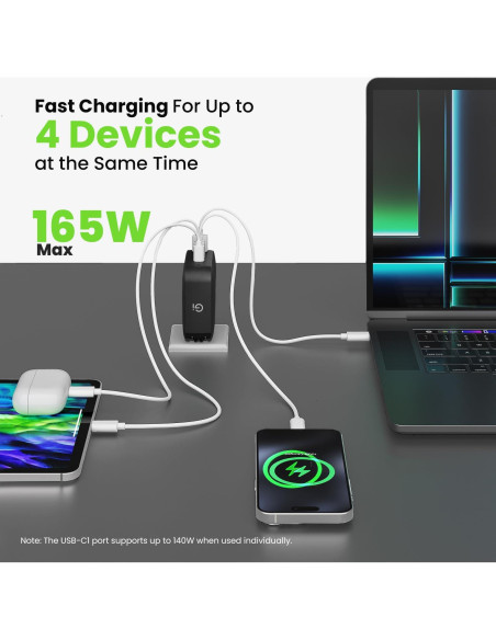 Cargador Rápido GEARit 165W USB-C 4 Puertos GaN PD 3.1