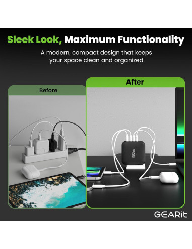 Cargador Rápido GEARit 165W USB-C 4 Puertos GaN PD 3.1