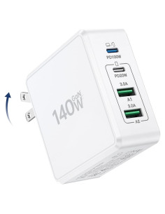 Cargador de Pared USB C BREEKET 140W 4 Puertos Rápido Blanco