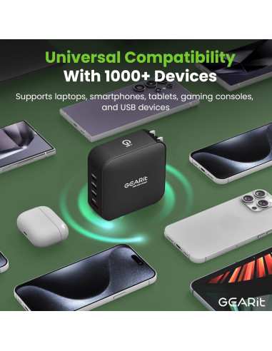 Cargador Rápido GEARit 165W USB-C 4 Puertos GaN PD 3.1