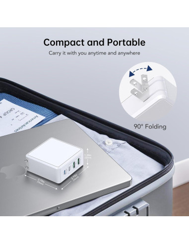 Cargador de Pared USB C BREEKET 140W 4 Puertos Rápido Blanco