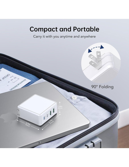 Cargador de Pared USB C BREEKET 140W 4 Puertos Rápido Blanco