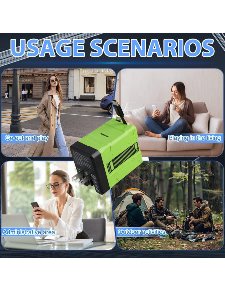 Cargador 2 en 1 GaN W&O 120W con Cables Retráctiles Verde