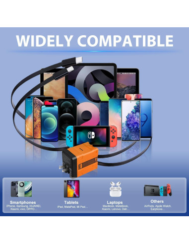 Cargador 2 en 1 GaN W&O 120W con Cables Retráctiles Verde