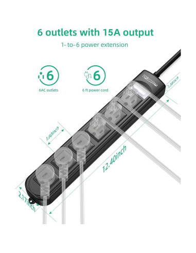 Regleta de Poder a Prueba de Agua Silkycasters 6 Salidas 1.83m