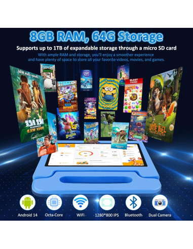 Tableta para Niños NRKDUBQ J10P 10.1" HD 64GB 8GB RAM Azul