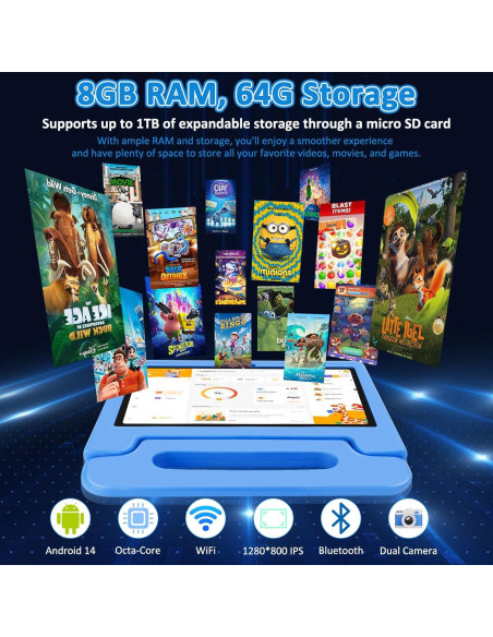 Tableta para Niños NRKDUBQ J10P 10.1" HD 64GB 8GB RAM Azul