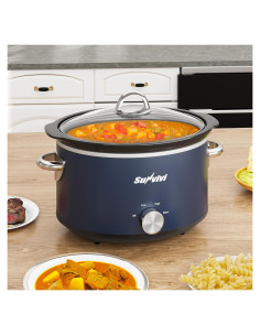 Olla de Cocción Lenta SUNVIVI 4 Cuartos Azul con Tapa de Vidrio