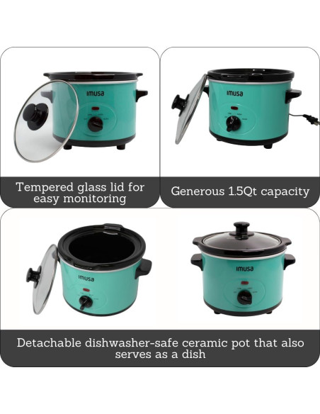 Cocina Lenta Eléctrica IMUSA 1.5 QT Cerámica Verde Azulado