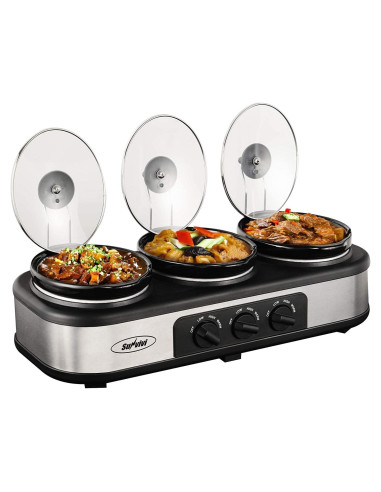 Olla de Cocción Lenta Sunvivi Triple 4.5L Ovalada con Tapa