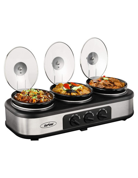 Olla de Cocción Lenta Sunvivi Triple 4.5L Ovalada con Tapa