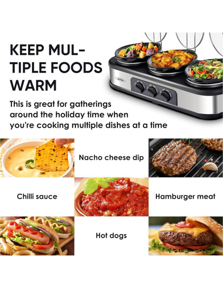 Olla de Cocción Lenta Sunvivi Triple 4.5L Ovalada con Tapa