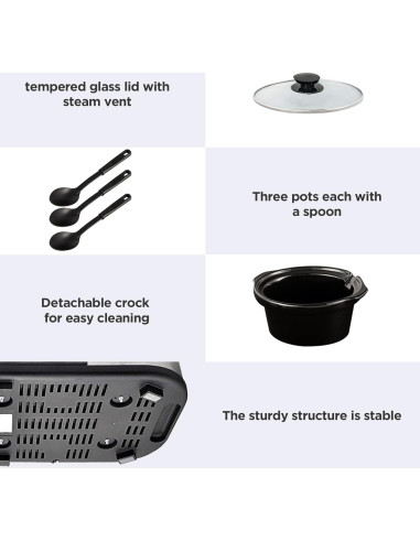 Olla de Cocción Lenta Sunvivi Triple 4.5L Ovalada con Tapa
