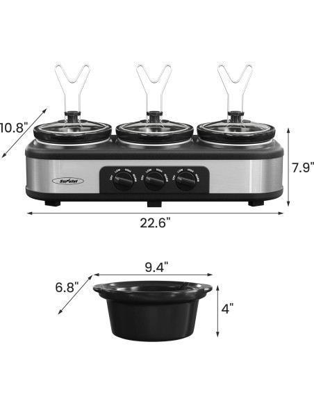 Olla de Cocción Lenta Sunvivi Triple 4.5L Ovalada con Tapa