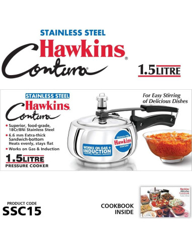 Olla a presión Hawkins 1.5L acero inoxidable compatible inducción