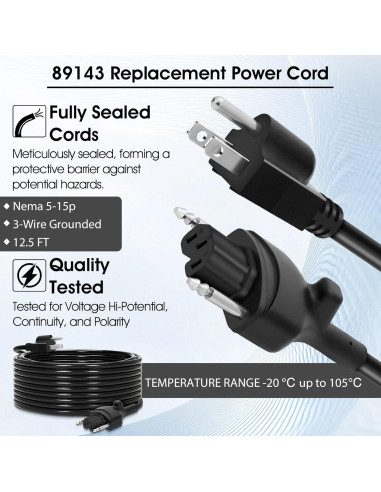 Cable de Alimentación Reemplazo VTNPQ 89143 para Licuadoras MP350/MP450/MP550/MP600/MP800 Turbo - 381 cm PVC Resistente