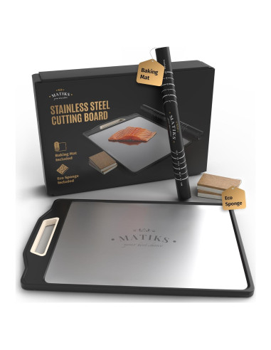 Tabla de Cortar Doble Lado Matiks 40x28cm Acero Inoxidable