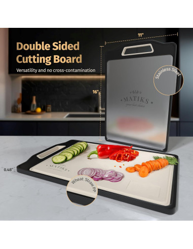 Tabla de Cortar Doble Lado Matiks 40x28cm Acero Inoxidable