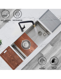 Combo Tabla de Cortar Madera y Colador Strictly Sinks 44x35cm 2