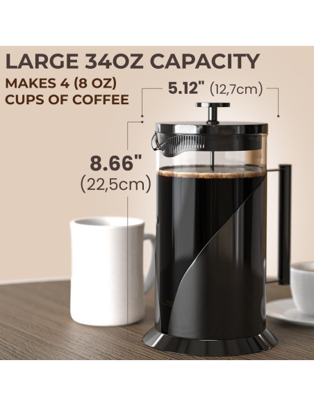 Cafetera Prensa Francesa Cafe Du Chateau 1000ml Acero Inoxidable