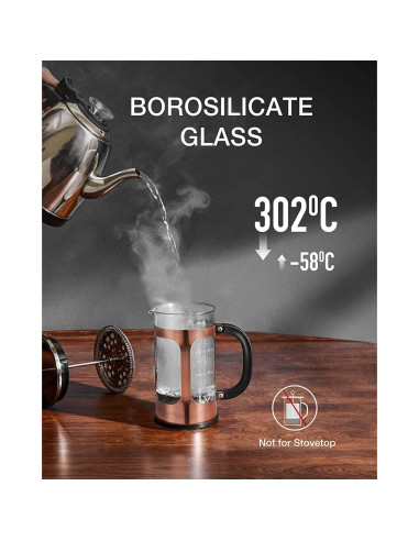 Cafetera de Émbolo BAYKA 21oz Cobre Vidrio Borosilicato
