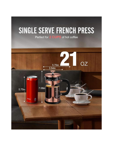 Cafetera de Émbolo BAYKA 21oz Cobre Vidrio Borosilicato