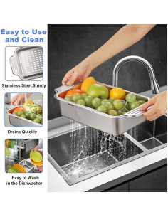 Colador de acero inoxidable GyssTotr extensible para fregadero 34.3-43.2 cm 2