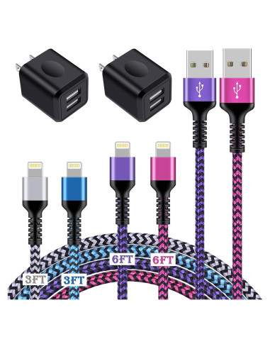 Cargador Rápido USB Doble Puerto + 4 Cables Trenzados iPhone