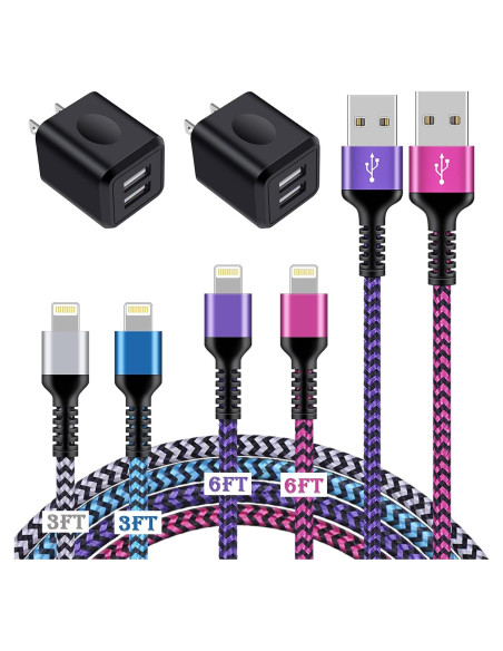 Cargador Rápido USB Doble Puerto + 4 Cables Trenzados iPhone